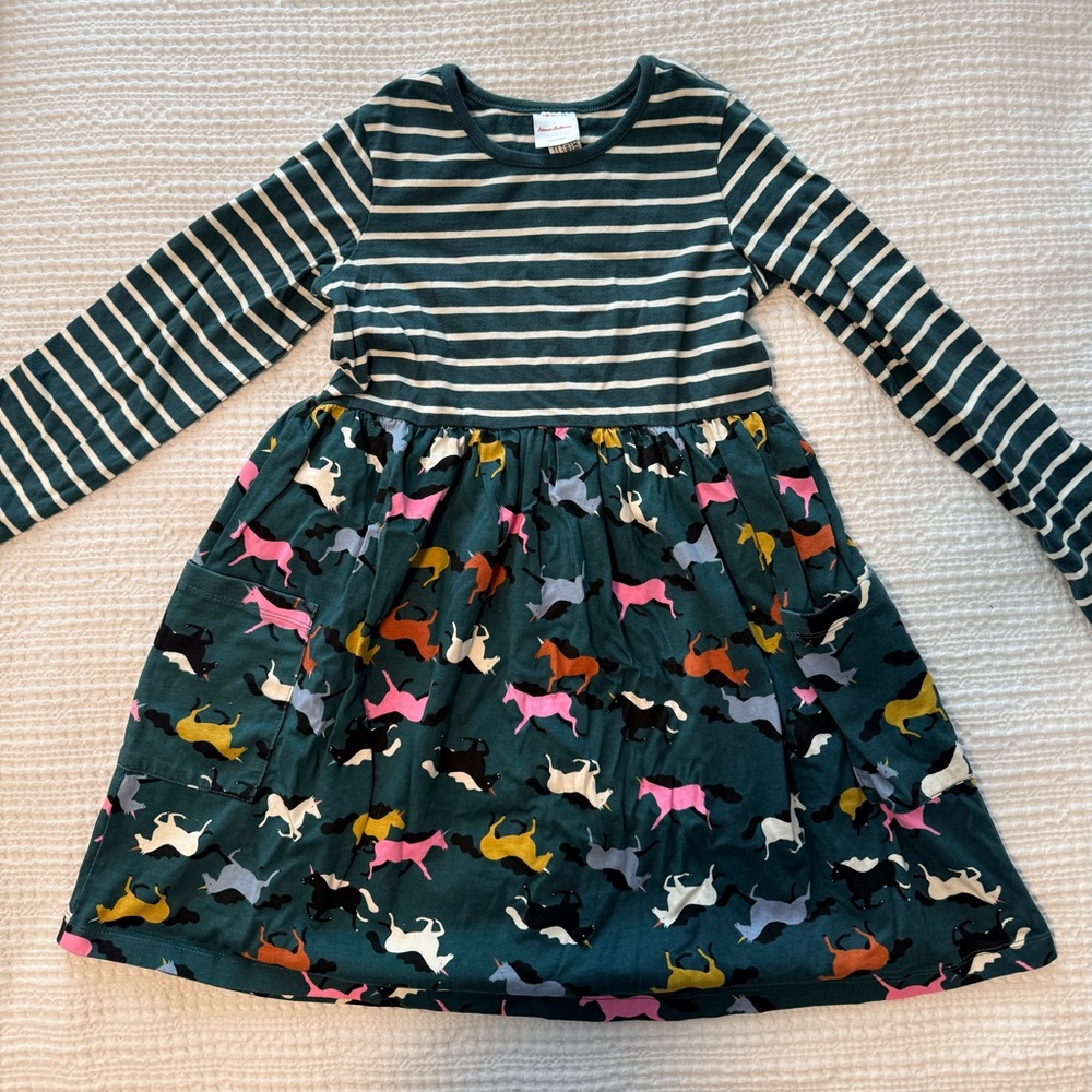 Hanna Andersson Green Striped and Animal Print Dress
